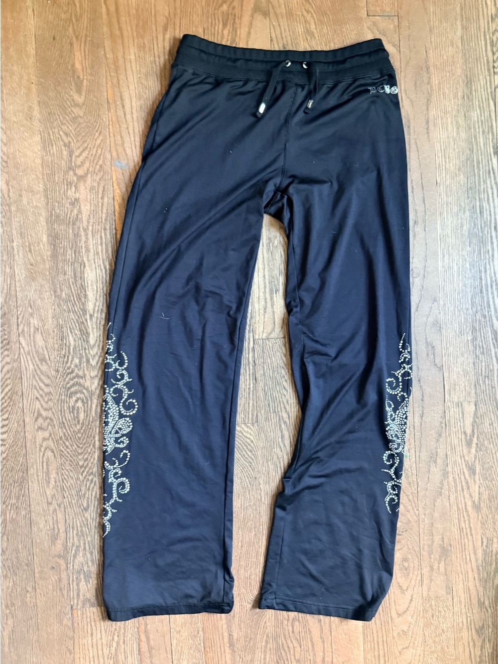 BCBGMaxAzria Black Jogger Pants with Silver Stud Swirl Detail y2k Sweats BCBG